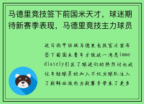 马德里竞技签下前国米天才，球迷期待新赛季表现，马德里竞技主力球员